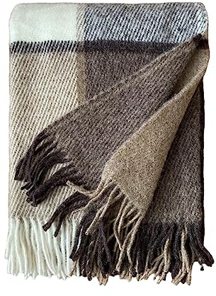 JOWOLLINA WOOLONLY 100% Lammwolle Wolldecke Plaid Karo Schottenmuster Tartan (Solid Brown, 150x205 cm)