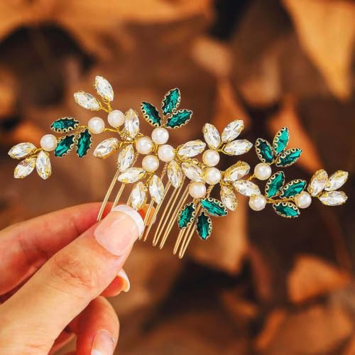 IYOU Kristall Hochzeit Seite Kamm Grün Strass Braut Haarkämme Perle Prom Brautjungfer Braut Haarschmuck für Frauen