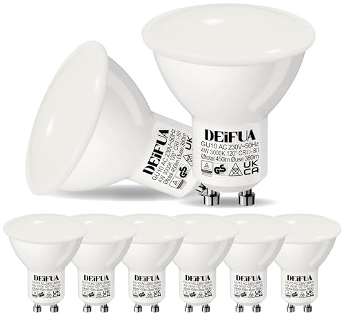DEIFUA GU10 4W LED 3000K Warmweiß 450lm Lampe, Ersetzt 50W Halogen | PAR16-Spotlight, nicht dimmbar, 6er-Pack, 230V, CRI > 80,kein Flackern, Reflektorlampe, breiter Abstrahlwinkel 120°