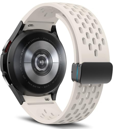 MaEiol 20mm Armband Silikon für Samsung Galaxy Watch FE/Galaxy Watch 7/6/5 | Galaxy Watch 6 Classic für Armbänder Atmungsaktives Magnetisch Verstellbar Weich Sport Wasserdicht Uhrenarmband - Starlight