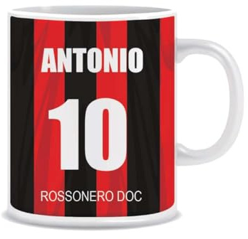 MOCHEIA SHOP Tazza Mug in ceramica tè, caffè o latte Idea Regalo – Personalizzata con Nome e Numero Milanista/Calcio