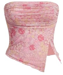 GORGLITTER Dam axelbandslös topp Y2k axellös topp blommig crop bandeau topp höst partytoppar med slits, ROSA, M