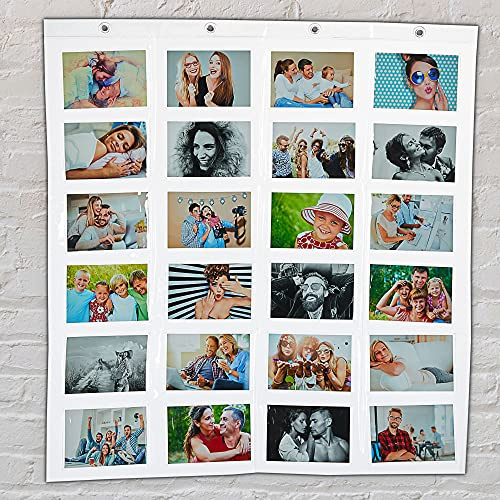 Cepewa Fotogardin med 24 fickor │15 x 10 bilder liggande format │ fotohållare 83 cm x 78 cm att hänga upp