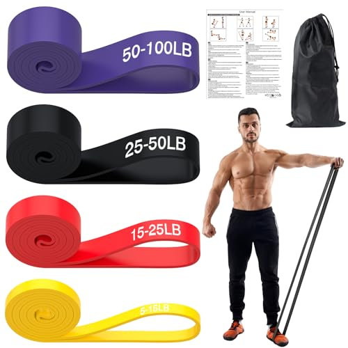 Fitnessbänder, Resistance Bands Widerstandsstufe 5-100LB, Widerstandsbänder Für Krafttraining, Pilates, Physiotherapie, Yoga, Klimmzughilfe, Geeignet Für Männer Und Frauen (4 Stücke )
