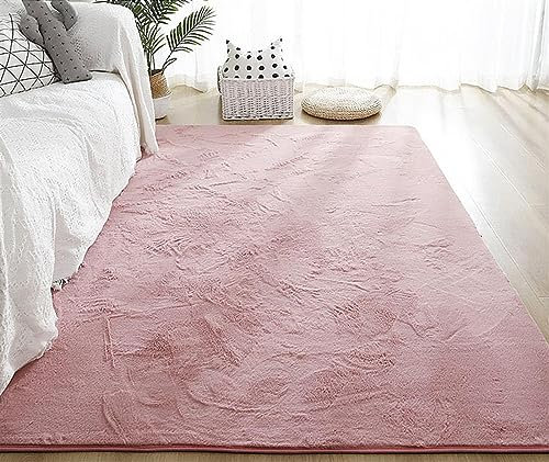 Guetto Hochflor Teppich Wohnzimmer Kunstfell Super Softes Kaninchenfell Imitat, Luxus Super Soft Fellteppich Plush,Pink b,200x200 cm