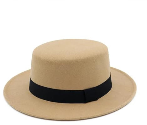 FULUJIDI Fedora Trilby Filzhut Hut Frauen Männer Polyester Baumwolle Breite Krempe Fedora Hut Für Festival Flat Top Hüte Für Party 56 To58Cm Kamel