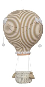 Großes Heißluftballon Mobile Reise-Motiv Kinderzimmer Dekoration, Individuelles Baby Shower Geschenk, Raumdekoration, Willkommensgeschenk Baby, 1 Geburtstag, Airship (Ballon mit natürlichem Korb, L)