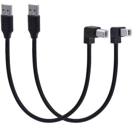 LANMINGLEL 90 Degree Short USB Printer Cable USB 2.0 Type A Male to Left & Right Angle B Male Scanner Cable Cord for Laptop PC Printers(Left & Right)