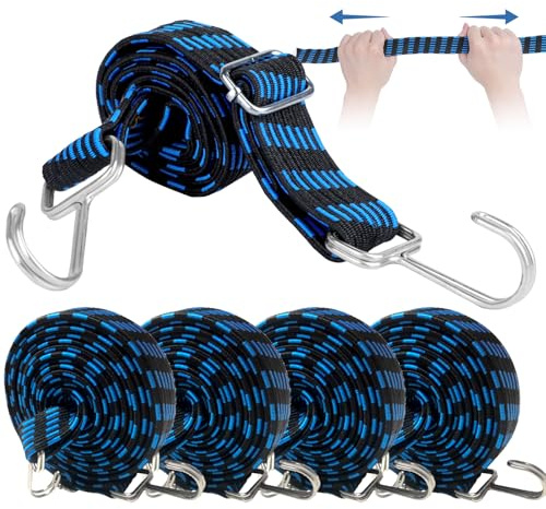 5 Pezzi Corde Elastiche con Gancio, 2M Ganci Elastico Regolabile, Elastico Piatto con Ganci, Regolabile Corde Elastiche, Cinghie Piatte Elastiche