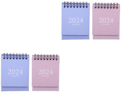 SEWACC 4 Stück Tischkalender 2024 Standkalender umklappbarer Tischkalender Planerkalender 2024 Schreibtisch-Flip-Kalender dekorativer Monatlicher Memo-Kalender Papier