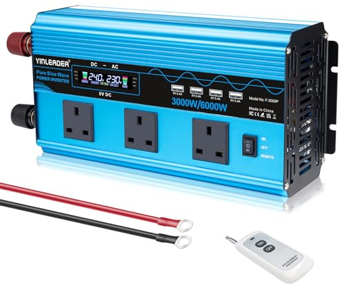 Yinleader Pure Sine Wave Power inverter 3000W /6000W DC 24V to AC 240V voltage converter 4USB & 3 AC sockets