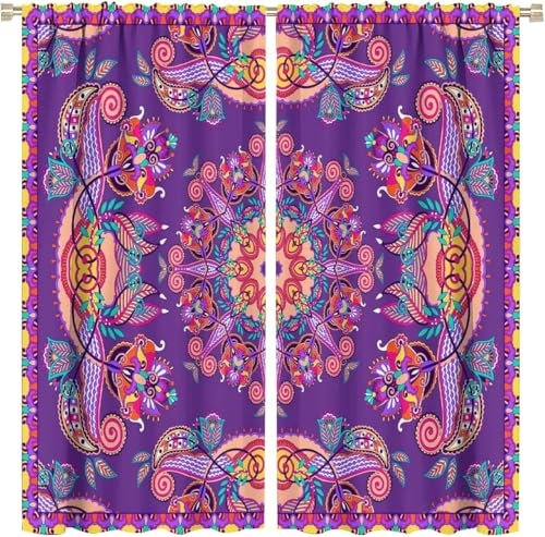 Vorhang Kinderzimmer Junge Retro-Blumenmuster 3D Digitaldruck Druckmuster Öse Thermisch Isoliert 90% Für Schlafzimmer Wohnzimmer ​Kinderzimmer Junge Mit Mädchen 150 (B) X 166 (H) cm 9426351531610