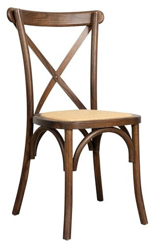 Biscottini Vintage Küchenstuhl aus Eschenholz, L 42 x T 43 x H 88 cm, Esszimmerstühle, Küchenstühle, Esszimmerstühle aus Holz, Sitz aus Rattan im Cross-Rattan (Nussbaum)