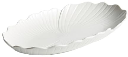 KNUFENG Oval Flower Shaped Ceramic Plate, Household Plate, Kitchen Plate, for Steaming Fish, Grilling and Baking, Microwave and Dishwasher Safe(Size:25 * 14 * 3CM,Color:White)