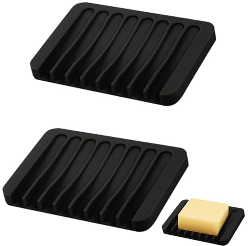 2 Stück Seifenschale Silikon Mit Ablauf, Seifenablage Waschbecken, Dusche, Ohne Bohren, Schwarz, Soap Holder Für Bad Küche