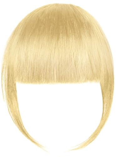 LOPHE Frangetta Finta, Frangia Capelli Veri con Frangia Clip, Hair Clip Frontale Frangia, Posticci per Capelli Donna Adatto per lo Styling Quotidiano, Fai-da-Te, Feste(Oro)