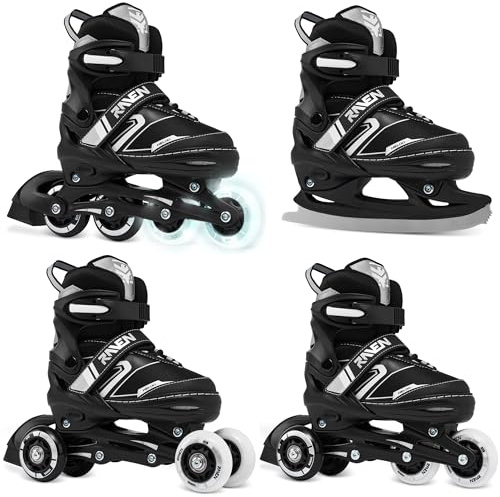 RAVEN 4in1 Inline Skates Pattini in linea Triskates Pattini a rotelle/da ghiaccio per bambini e adulti regolabili (Helixi Black/Grey, 38-42 (24,5cm-26,5cm))