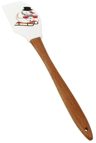 Cabilock Espátula De Repostería 23 Cm Silicona y Madera Resistente Para Untar Mantequilla y Crema Utensilio Doméstico Para Hornear Cocina Navideña Diseño Muñeco De Nieve Negro