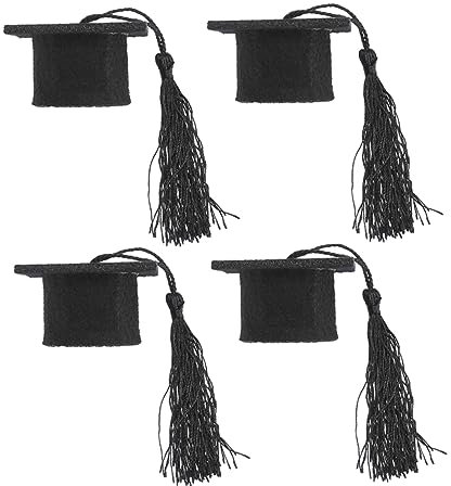 HEMOTON 4stücke Mini-doktorhüte Aus Hartfilz Als Weinflaschendeckel Und Puppenschmuck Mit Quastenanhänger Für Partys Schule Und Dekoration