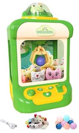 HBDSMLPL Claw Machine for Kids Large, Candy Grabber Prize with Light and Music,20 Dolls,10 Gashapons, Candy Claw Machine Christmas Birthday Gifts for Boys,Girls,Green