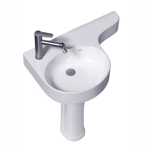 CAFIEDR Lavabo sur Colonne de Salle de Bain, lavabo sur Colonne d'angle pour Petit Espace, lavabo sur Pied en céramique avec trop-Plein, Robinet et Drain, lavabo à Colonne Blanc (Gauche)