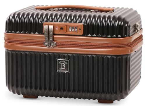 BERTOO Napoli Kosmetikkoffer aus schwarzem Hartschalen-Material, 17 l, mit TSA-Schloss, abnehmbarem Schultergurt und integriertem Spiegel – ideal als Reiseorganizer.