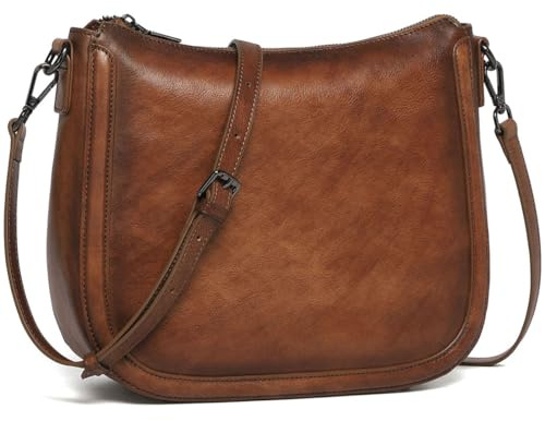 COOLCY Umhängetasche aus echtem Leder für Damen, Handtaschen, Hobo-Schultertasche, Vintage, Umhängetasche mit 2 Riemen