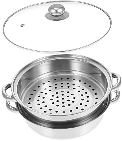 PAMINGONO Olla Gruesa De Doble Capa Olla De Vapor Tapa Para Cocinar Verduras Herramienta De Cocina Al Vapor Vaporera De Cocina De Acero Inoxidable Para Uso Doméstico