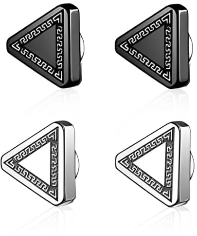 2 Pares Magnético Crown Pendientes Inoxidable para Hombre Mujer Sin Perforación Falsos Oreja Pendientes Magnéticos CZ Redondos/Cuadrados Hipoalergénico Clip Magnet Pendientes Triángulo