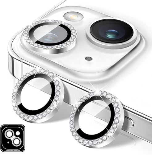 Kucheed Diamond Camera Lens Protector Compatible for iPhone 17, Bling Tempered Glass Camera Cover, Individual Automatic Alignment Metal Rings, Glitter Phone Lens Cover Film Stickers
