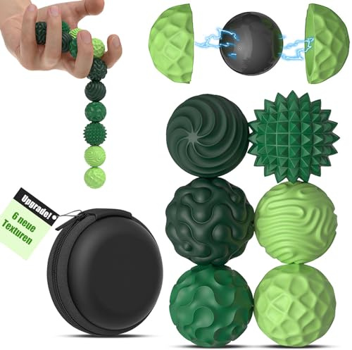 6 Stück Magnetische Kugeln Stressball, Magnet Kugeln Stress Fidget Ball | Magnetische Stressbälle Sensorik Bälle, 6 Texturen, Autismus & ADHS Hilfsmittel Fidget Toys für Erwachsene Stressabbau, Grün