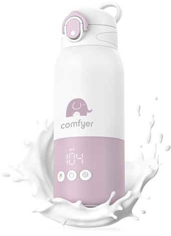 Scaldabiberon Portatile, Riscaldamento Rapido e Lunga Durata della Batteria, 2 Modalità per Latte Materno e Acqua, Grande Capacità di 340ml per Tutto il Giorno
