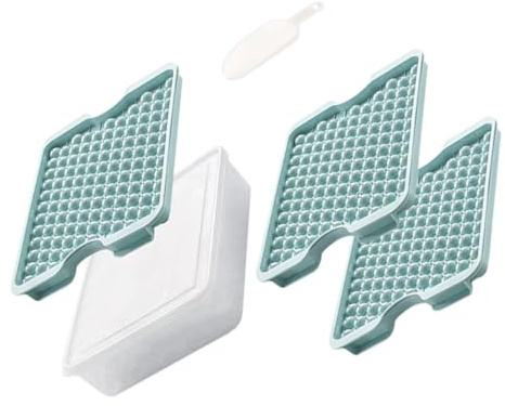 CIYODO Moule à Glaçons Sphériques avec Couvercle et Boîte de Rangement Plateau Rond pour de Glace Plateaux Boîte Pelle Alimentaire Bleu Ciel pour Boissons et Cocktails