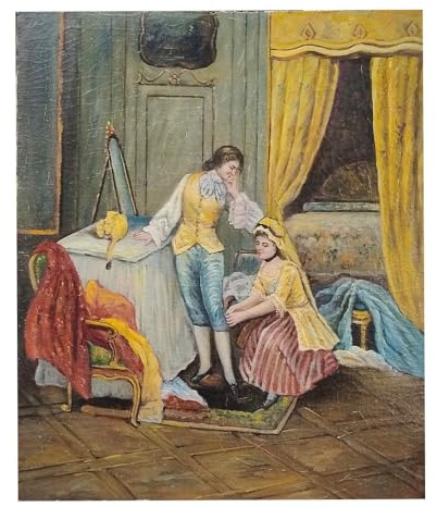 Quadro Dipinto a Mano - Olio su Tela 50x60 cm - Made in Italy - Coppia in Camera – Arte Figurativa Originale – Quadro Elegante da Parete per Soggiorno, Studio o Camera – Opera Unica