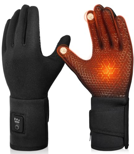 V.Step Beheizbare Handschuhe Herren Damen，Wiederaufladbar Beheizte Handschuhe Dünne mit 7.4V Akku Touchscreen Verstellbar Handgelenk，Winter Wärmende Handwärmer für Ski Fahrrad Snowboard Outdoor S