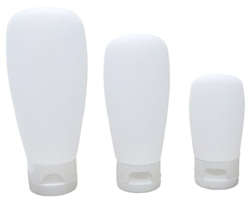 TOGEVAL 3 pièces Bouteilles de Voyage Rechargeables Silicone Flacons Cosmétiques Souples avec Bouchon Rabattable Conteneurs Portables pour Lotion et Produits de Beauté