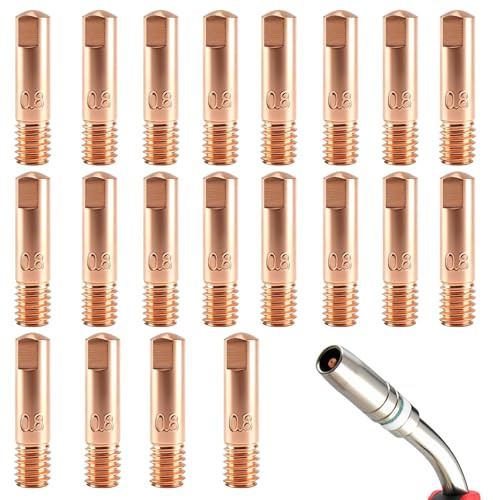 20 Piezas Consumibles Máquina Soldadura 0.8mm Boquillas Punta Contacto Cobre MIG M6 Consejos Contacto Boquilla Gas Antorcha MIG Accesorios Duraderas Resistentes Altas Temperaturas para Pistola Soldar