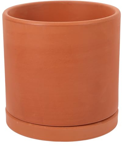 Maceta de Barro Roja Cilíndrica Mediana, 1 Pieza, para Flores y Suculentas | Naranja, Cerámica Porosa, Uso Interior y Exterior, Diseño Transpirable, Forma Redonda