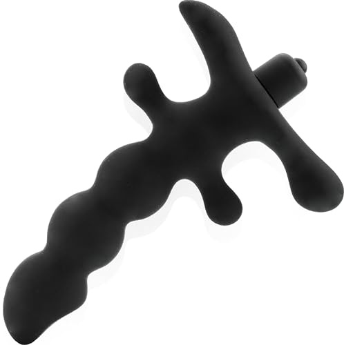 Vibratore prostatico Fops in silicone medico - Lunghezza 14 cm e design ergonomico a perline - Vibrazioni potenti per uomini e coppie - Vibratore anale per massaggio prostatico, Nero A11-12