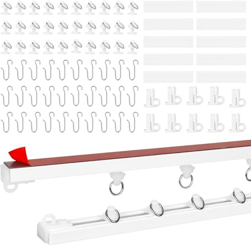 Hbzunt 2.7 Meter Selbstklebende Vorhangschiene, 9 * 30cm Deckenvorhangschiene, Gardinenschiene Ohne Bohren ür Fenster, Schlafzimmer und Küche