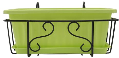 HEMOTON Bac à Fleurs Rectangulaire Suspendu en Plastique Vert Support en Fer, Pratique et Décoratif pour Balcon et Jardin la Maison