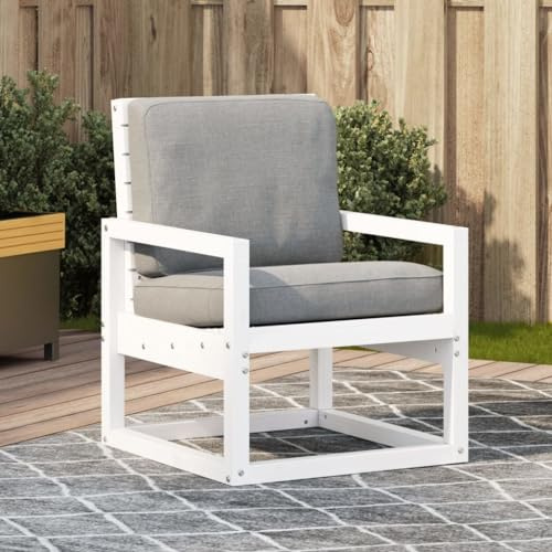 YunCangg Garden Chair White Solid Pine Wood 57.5 x 63 x 76 cm with Armrest and Backrest, Weatherproof Patio Chair for Balcony, Garden, Outdoor, Stackable and Robust