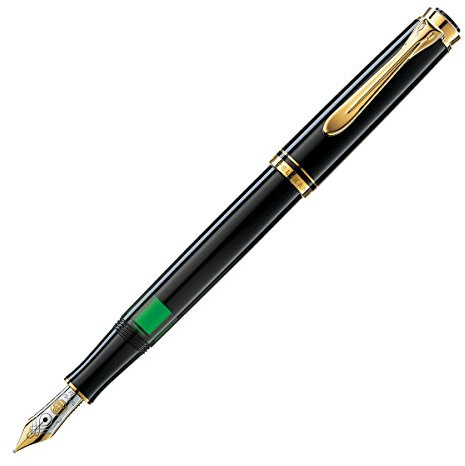 Pelikan Füllhalter Souverän 400, Schwarz, Feder F (fein), hochwertiger Kolbenfüller im Geschenk-Etui, 994772