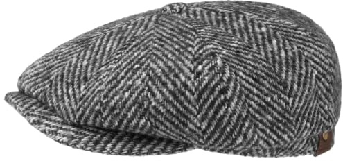 Stetson Hatteras Schildmütze Damen Herren 100% Schurwolle Flatcap mit Baumwollfutter Herbst Winter schwarz 62 cm