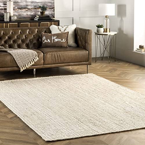 nuLOOM Tapis de sol Collection Rigo, en toile de Jute, tissé à la Main, 180 cm x 270 cm, Blanc cassé