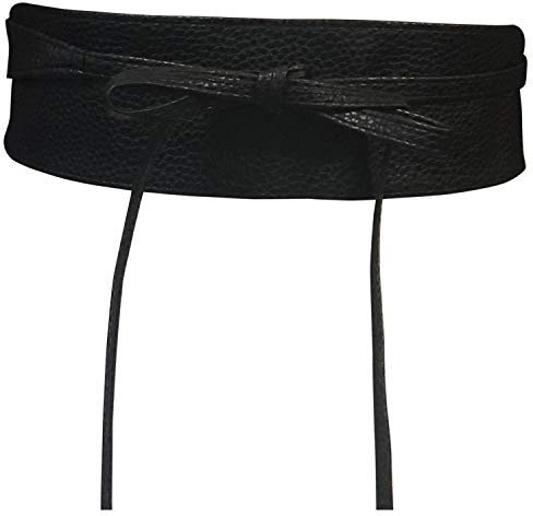 Cinturón Obi de mujer Banda de cintura ancha de encaje Cincha de cuero sintético Ate una talla Boho (Cuero Negro)