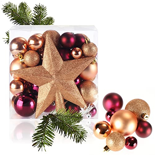 com-four® 52x Weihnachtskugeln, Christbaumkugeln bruchsicher | Baumschmuck für den Christbaum mit Anhänger