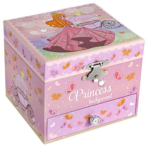 SONGMICS Ballerina Spieldose für Kinder, Schmuckkästchen mit Musik, elegante Prinzessin und Schmetterling Motiv, „Somewhere Over the Rainbow“ Melodie, pink JMC011PK