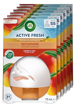 Air Wick Decosphere - Ambientador para casa, baño o Coche, Aroma Mango Y Lima - Pack De 6 Unidades