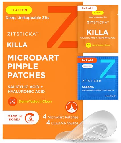 ZitSticka KILLA Kit Microdart Pimple Patches – Advanced Microdart Patch for Early-Stage Zits - Targeted ZitSticka Microdart Pimple Patch & Spot Patches for Breakout Control - 4 Count